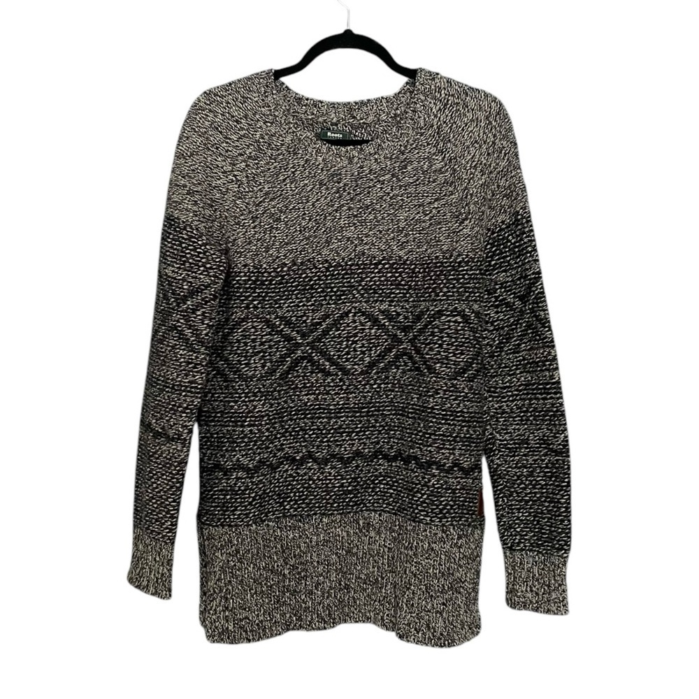 ROOTS Wool Crew Neck Long Sleeve Long Pullover Sweater Black S